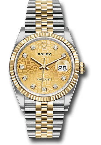 Rolex Yellow Rolesor Datejust 36 Watch - Fluted Bezel - Champagne Jubilee Diamond Dial - Jubilee Bracelet - 126233 chjdj