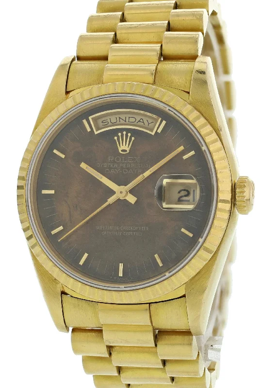 Rolex Day-Date President 18238 Wood Dial 18k Yellow Gold Mens Watch