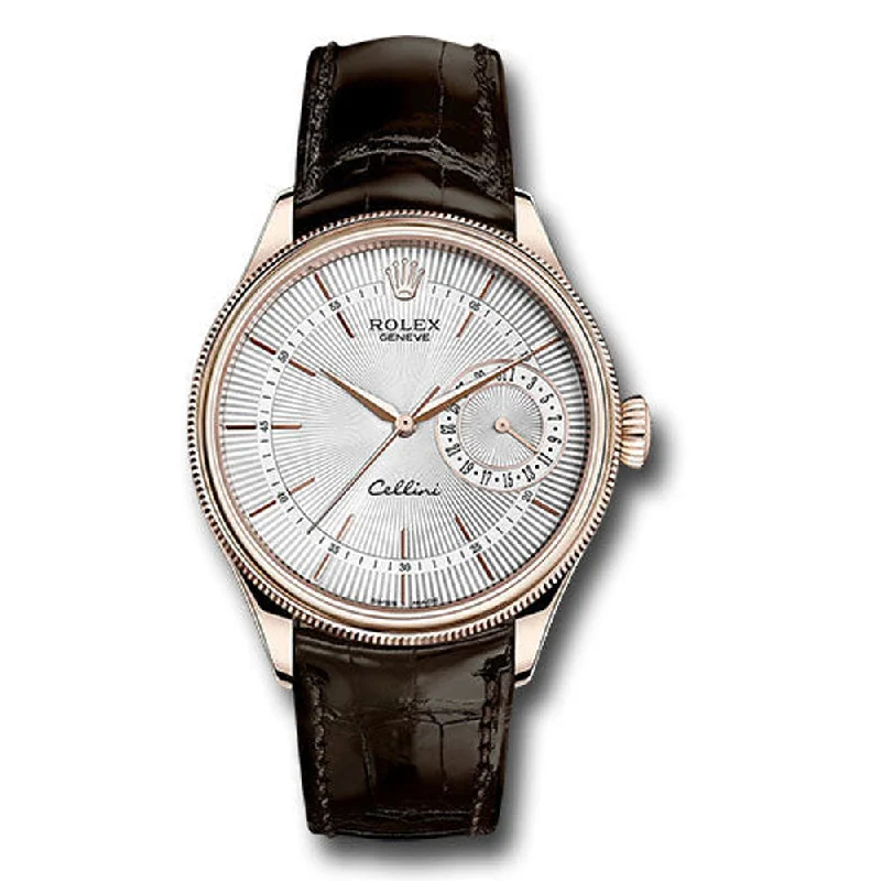 Rolex Cellini Date Watch - Everose Gold - Silver Dial - Brown Leather Strap - Style No: 50515 sbr