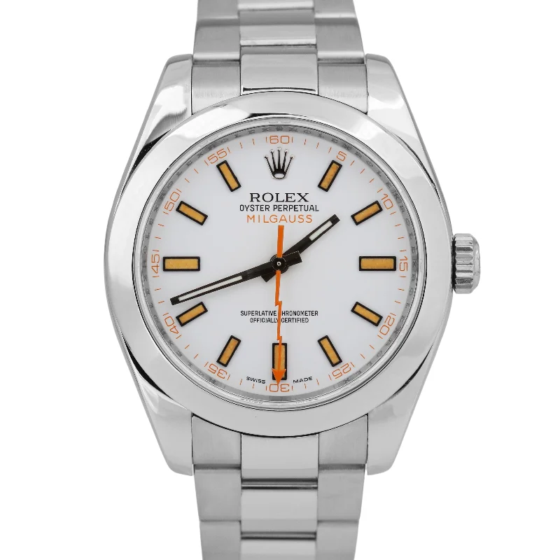 MINT Rolex Milgauss WHITE Orange Stainless Steel 40mm 116400 Oyster Watch