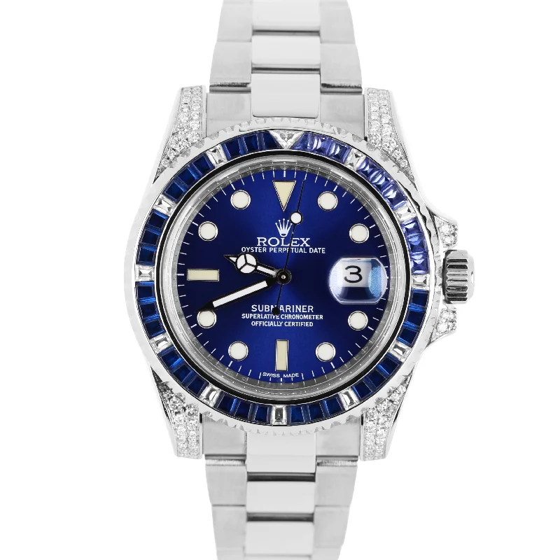 Rolex Submariner Date Stainless Steel BLUE SAPPHIRE DIAMOND 40mm 116610 Watch