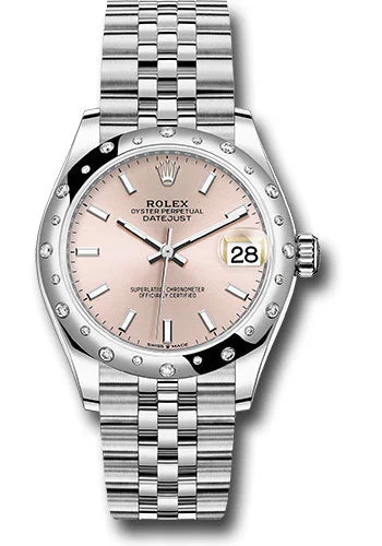 Rolex Steel and White Gold Datejust 31 Watch - Domed 24 Diamond Bezel - Pink Index Dial - Jubilee Bracelet 278344RBR pij