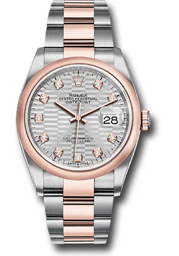 Rolex Everose Rolesor Datejust 36 Watch - Domed Bezel - Silver Fluted Motif Diamond Dial - Oyster Bracelet - 126201 sflmdo