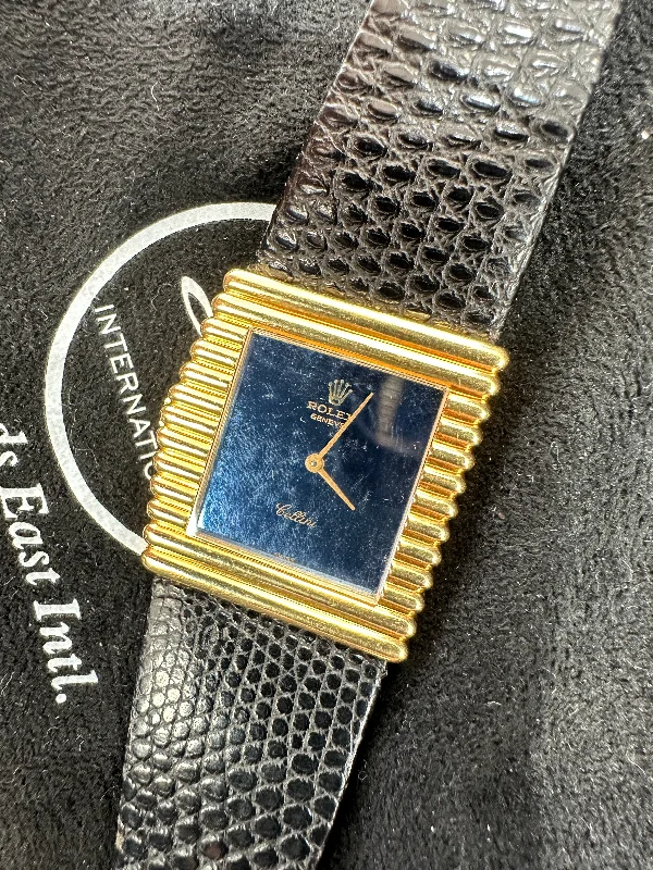 Rolex Cellini 4015 Right-Hand 18kt Gold Blue Dial Manual Wind Rare Vintage 70's Watch