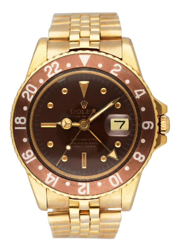 Rolex GMT-Master 1675 Brown Dial 18K Yellow Gold Mens Watch