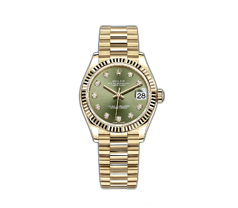 31mm 18k Yellow Gold Olive Green Diamond Dial President Bracelet