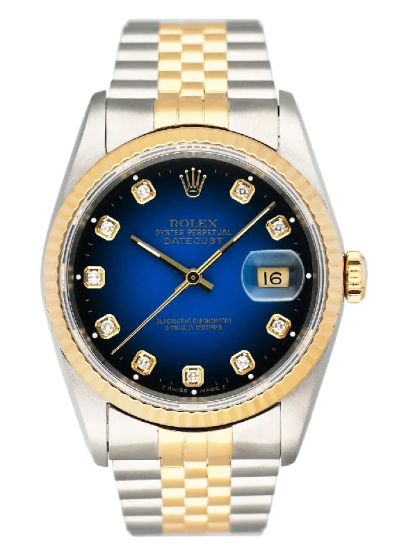 Rolex Datejust 16233 Diamond Blue Vignette Dial Mens Watch