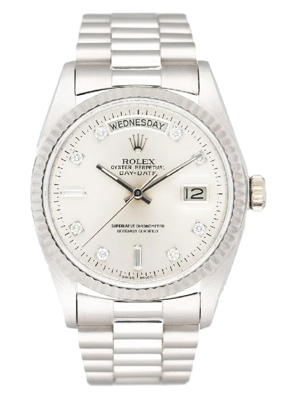 Rolex Day-Date 18039 Diamond Dial 18K White Gold Mens Watch