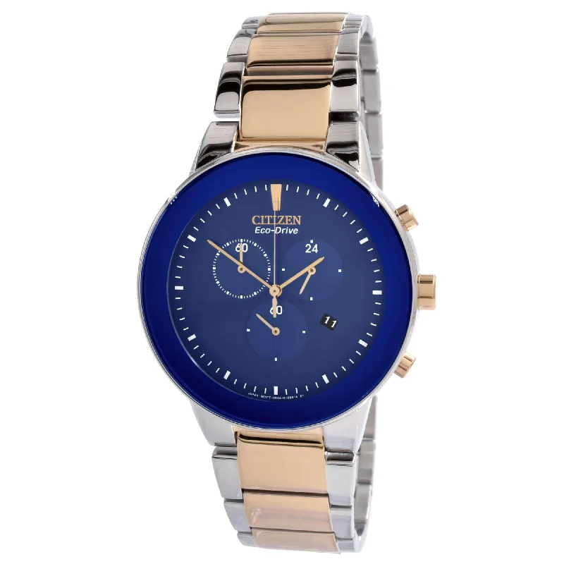 Citizen Men's Watch - Eco-Drive Chronograph Blue Dial Two Tone Bracelet | AT2244-84L