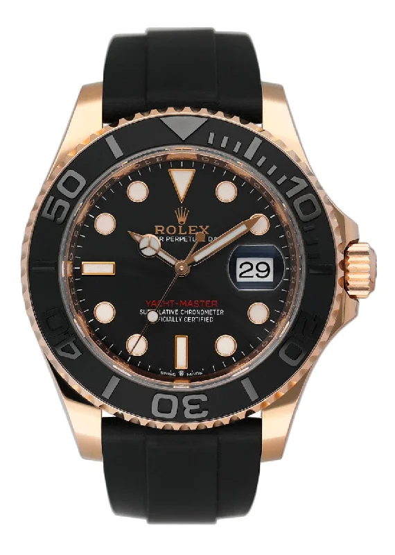 Rolex Yacht-Master 126655 Black Dial 18K Rose Gold Mens Watch Box Papers