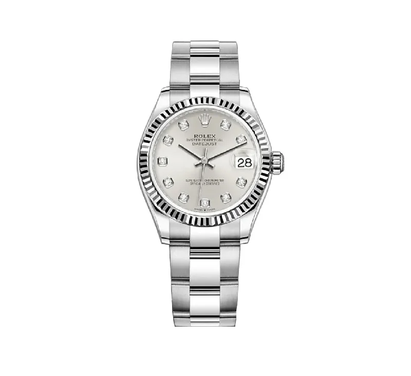 31mm Steel and 18k Fluted Bezel Silver Diamond-Set Dial Oyster Bracelet