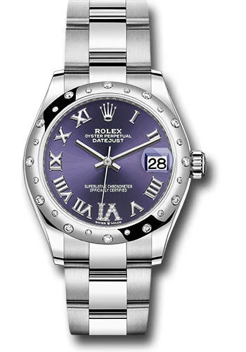 Rolex Steel and White Gold Datejust 31 Watch - Domed 24 Diamond Bezel - Aubergine Roman Diamond 6 Dial - Oyster Bracelet 278344RBR aubdr6o