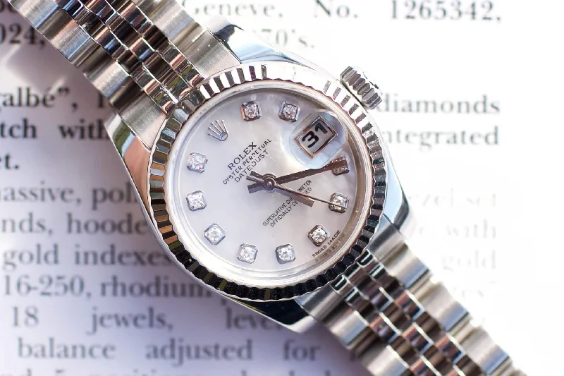 SOLD OUT: Rolex Womens Datejust 26mm 179174 Factory Mother of Pearl Dial Jubilee