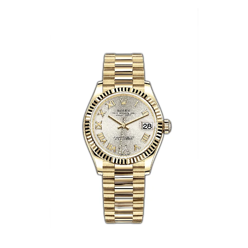 31mm 18k Yellow Gold Silver Diamond Roman Dial President Bracelet