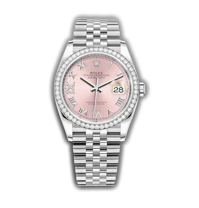 36mm Steel & Diamond Bezel Pink Roman Diamond VI & IX Dial Jubilee Bracelet