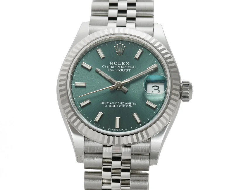 31mm Steel and 18k Fluted Bezel Mint Green Index Dial Jubilee Bracelet