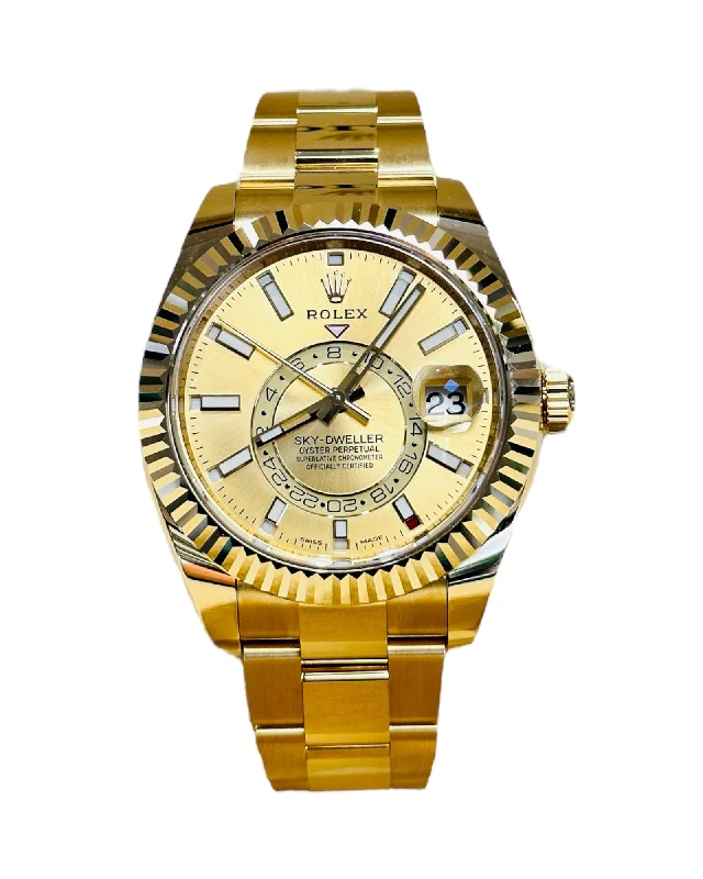 Rolex Sky-Dweller 326938 Yellow Gold Champagne Dial 42 Unworn Box and Papers