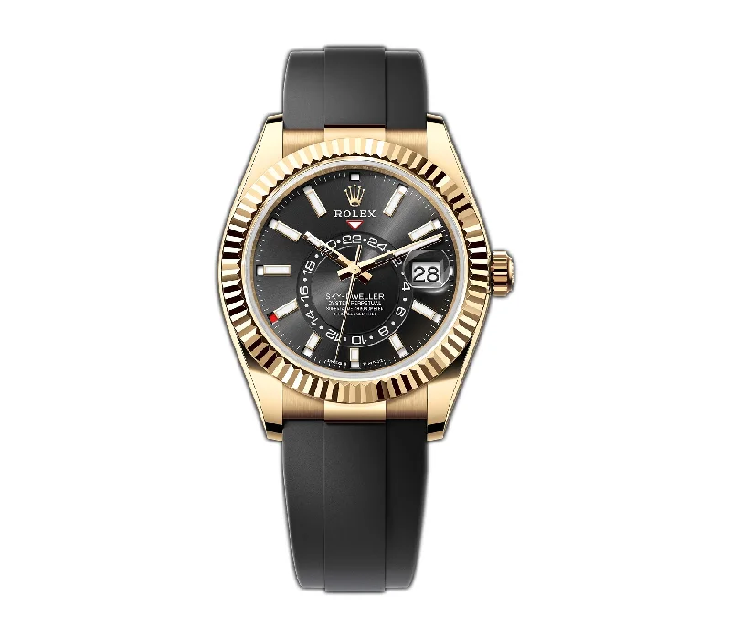 42mm 18k Yellow Gold Bright Black Dial Oysterflex