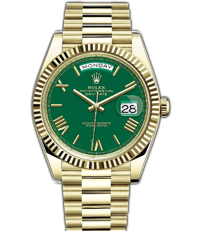 40mm 18k Yellow Gold President Green Roman Dial