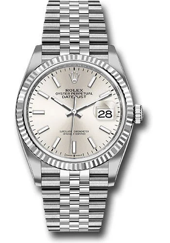 Rolex Steel Datejust 36 Watch - Fluted Bezel - Silver Index Dial - Jubilee Bracelet - 126234 sij