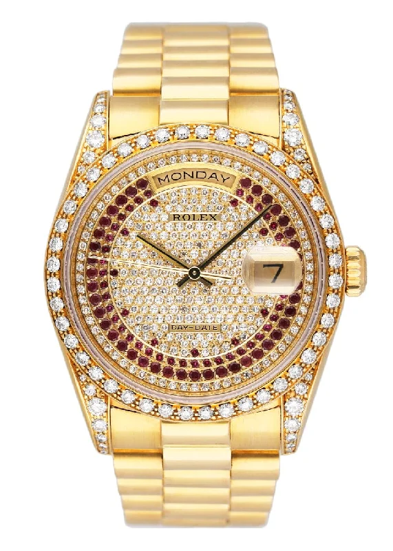 Rolex Day Date 18388 Diamond Ruby Pave Dial Mens Watch