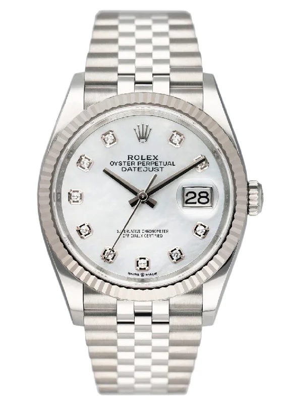 Rolex Datejust 36 126234 Diamond MOP Dial Mens Watch Box Paper