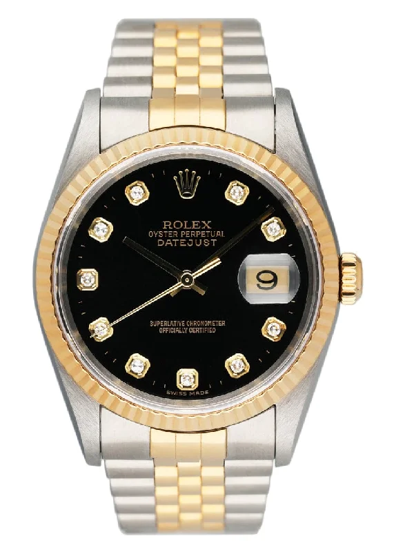 Rolex Datejust 16233 Diamond Black Dial Two Tone Mens Watch