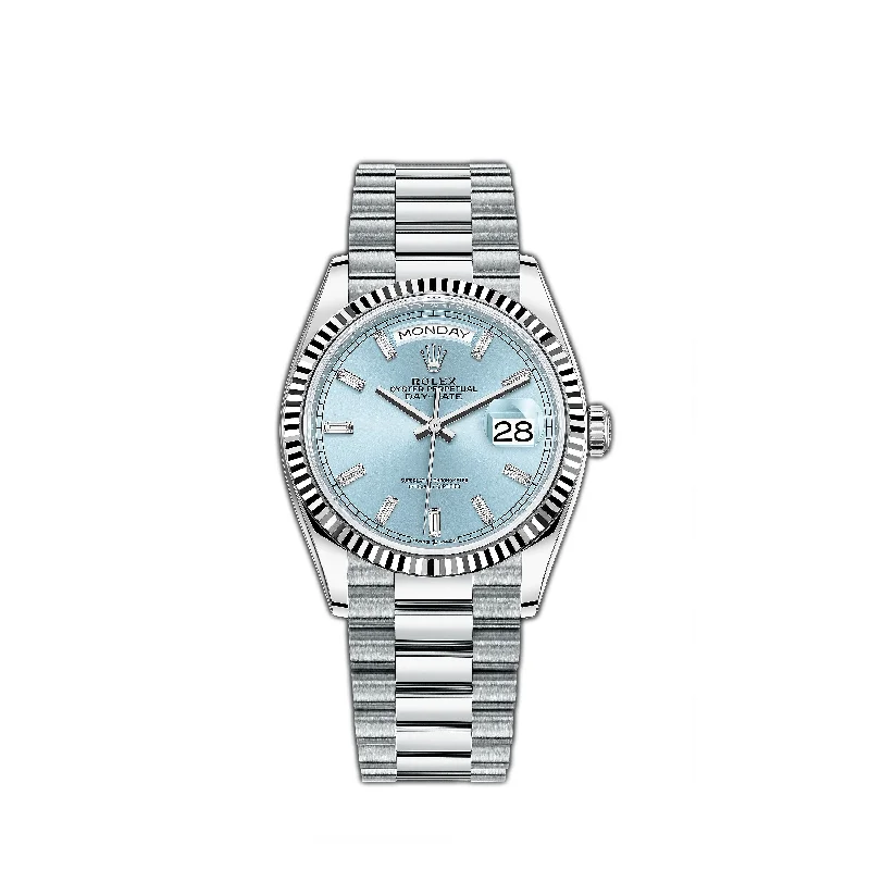 36mm Platinum President Fluted Bezel Ice-Blue Diamond Dial