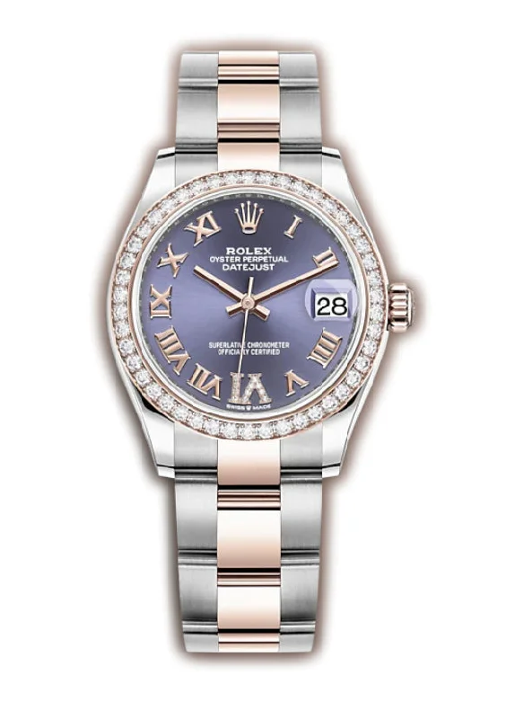 31mm Steel & Everose Gold Diamond Bezel Aubergine Roman Diamond VI Dial Oyster Bracelet