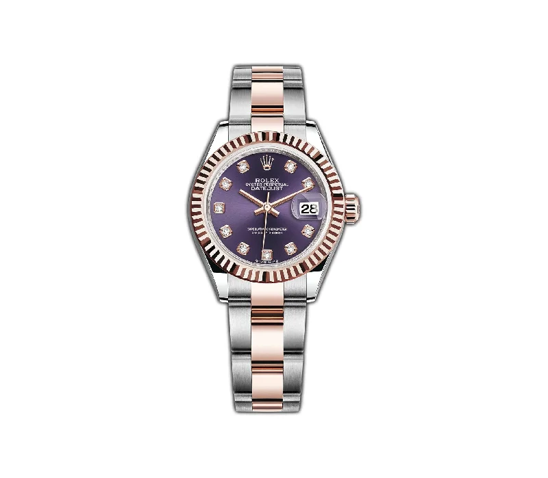 28mm Steel and 18k Everose Gold Purple Aubergine Diamond Dial Oyster Bracelet