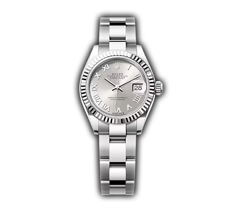 28mm Stainless Steel Silver Roman Dial 18k Fluted Bezel Oyster Bracelet