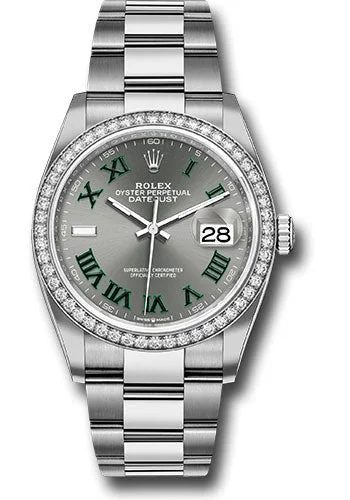 Rolex White Rolesor Datejust 36 Watch - Diamond Bezel - Slate Roman Dial - Oyster Bracelet - 126284rbr slgro