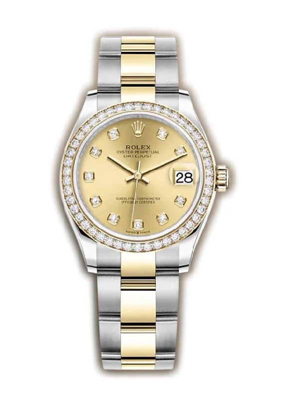 31mm Steel & Yellow Gold Diamond Bezel Champagne Diamond Dial Oyster Bracelet