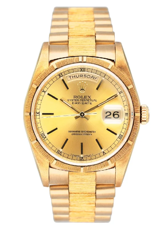 Rolex Day Date 18248 18K Yellow Gold Bark Finish Mens Watch