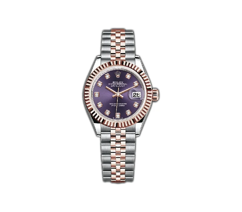 28mm Steel and 18k Everose Gold Purple Aubergine Diamond Dial Jubilee