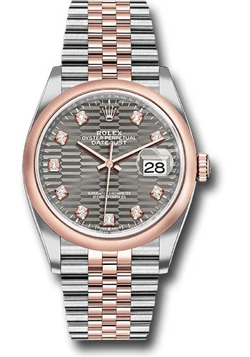 Rolex Everose Rolesor Datejust 36 Watch - Domed Bezel - Slate Fluted Motif Diamond Dial - Jubilee Bracelet - 126201 slflmdj