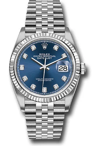 Rolex Steel Datejust 36 Watch - Fluted Bezel - Blue Diamond Dial - Jubilee Bracelet - 126234 bldj