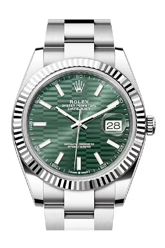 Rolex Datejust 41mm Stainless Steel Mens Watch 126234 Green Fluted Dial with Oyster Bracelet