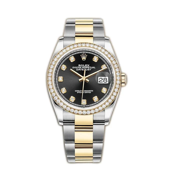 36mm Steel & Yellow Gold Black Diamond Dial & Bezel On Oyster Bracelet