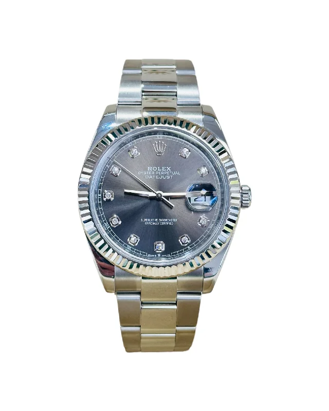 Rolex 41 Datejust 126334 Fluted Bezel Factory Rhodium Diamond Dial Oyster Bracelet Stainless Steel B/P