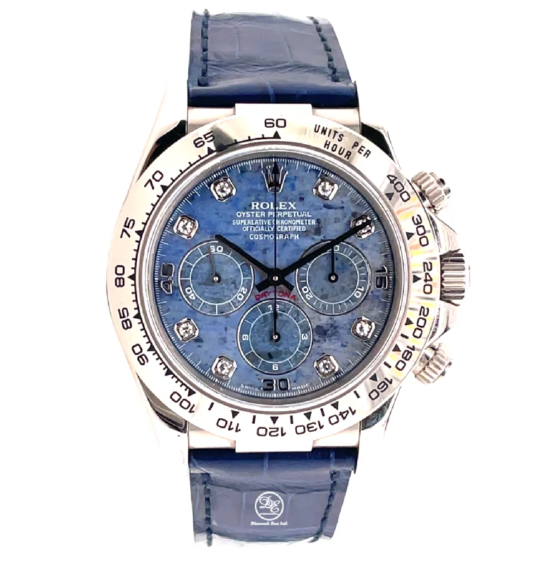 Rolex Zenith Daytona 16519 18K White gold Factory Diamond Sodalite Dial Mint PreOwned