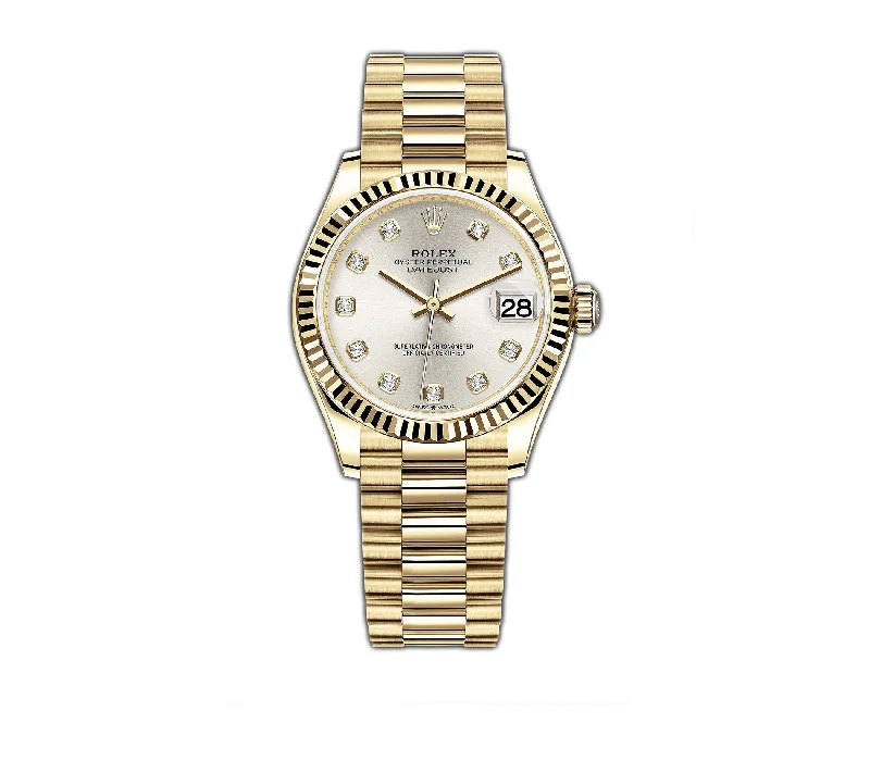 31mm 18k Yellow Gold Silver Diamond Dial President Bracelet