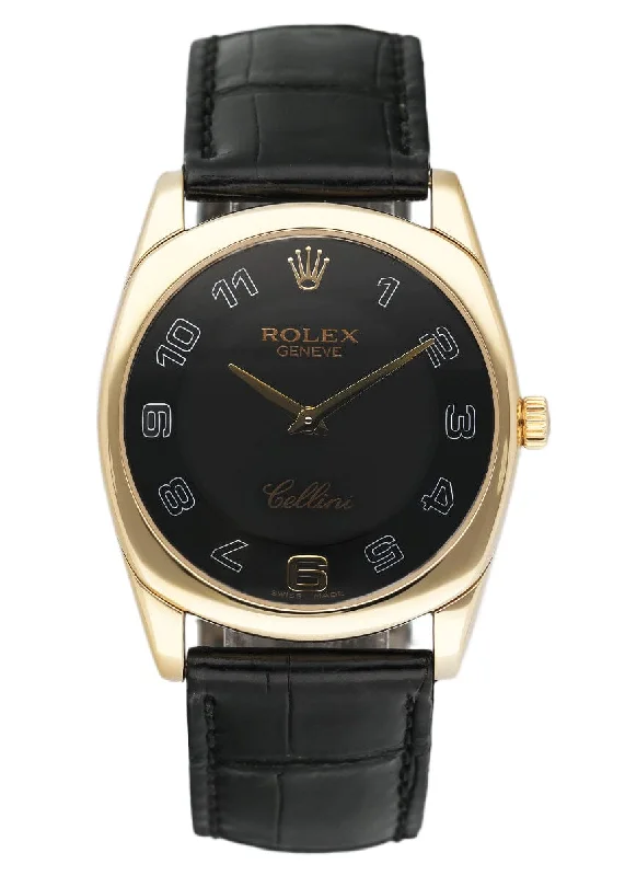 Rolex Cellini Danaos 4233/8 Black Dial 18K Yellow Gold Mens Watch Box Papers