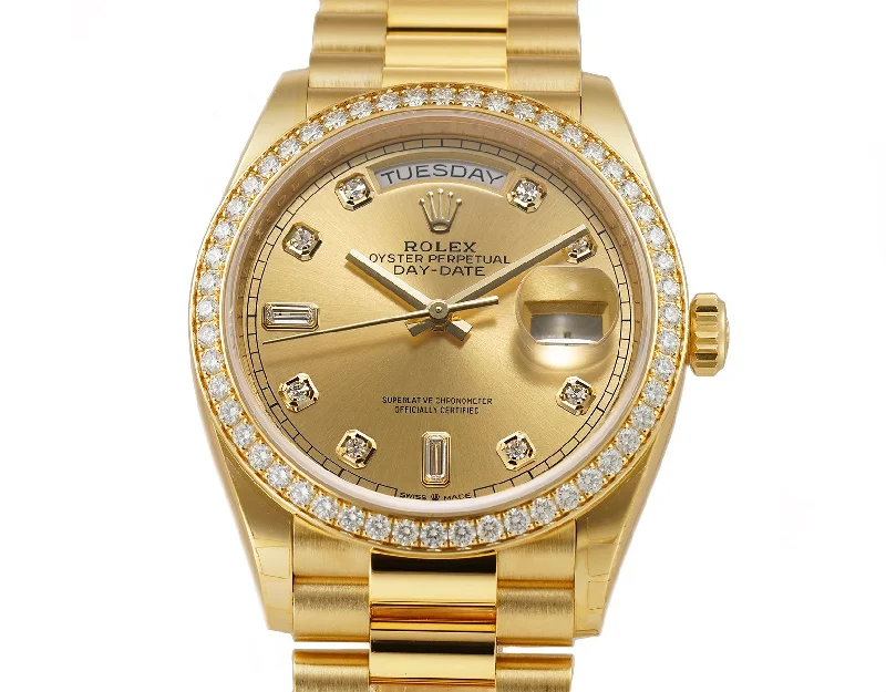 36mm 18k Yellow Gold President Diamond Bezel Champagne Diamond Dial