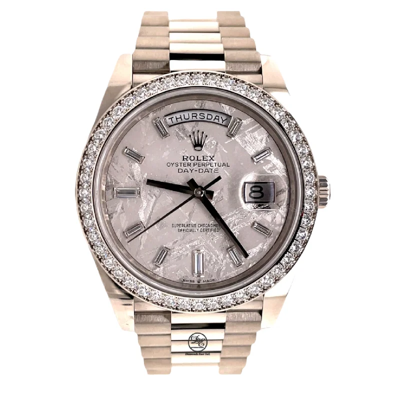 Rolex Day-Date 40 228349RBR White Gold Factory Diamond Bezel Factory Meteorite Dial Box and Papers Unworn