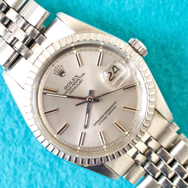 SOLD OUT: 1978 Rolex Datejust 1603 36MM Ghost/Grey Dial FACTORY SERVICE Box CARD Engine Turned