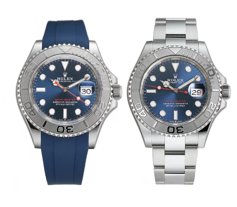 40 Stainless Steel Platinum Bezel Blue Dial With Blue RubberB