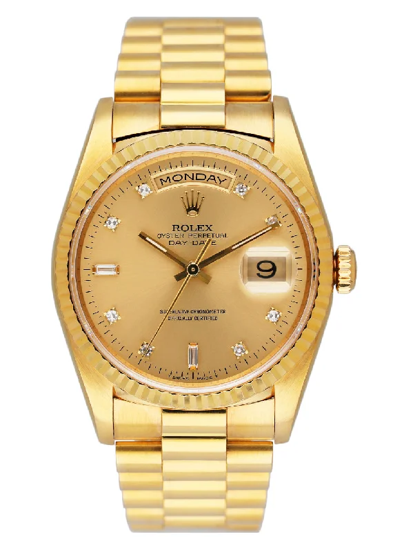 Rolex Day Date 18238 Diamond Champagne Dial Mens Watch