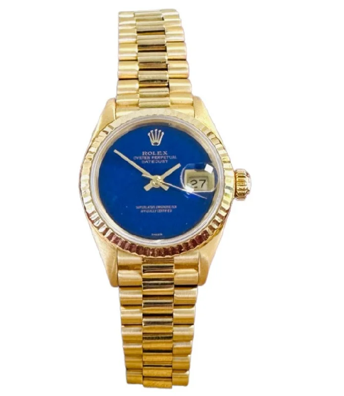 Rolex Lady-Datejust President 69178 RARE Factory Blue lapis 18k Yellow Gold CLEAN