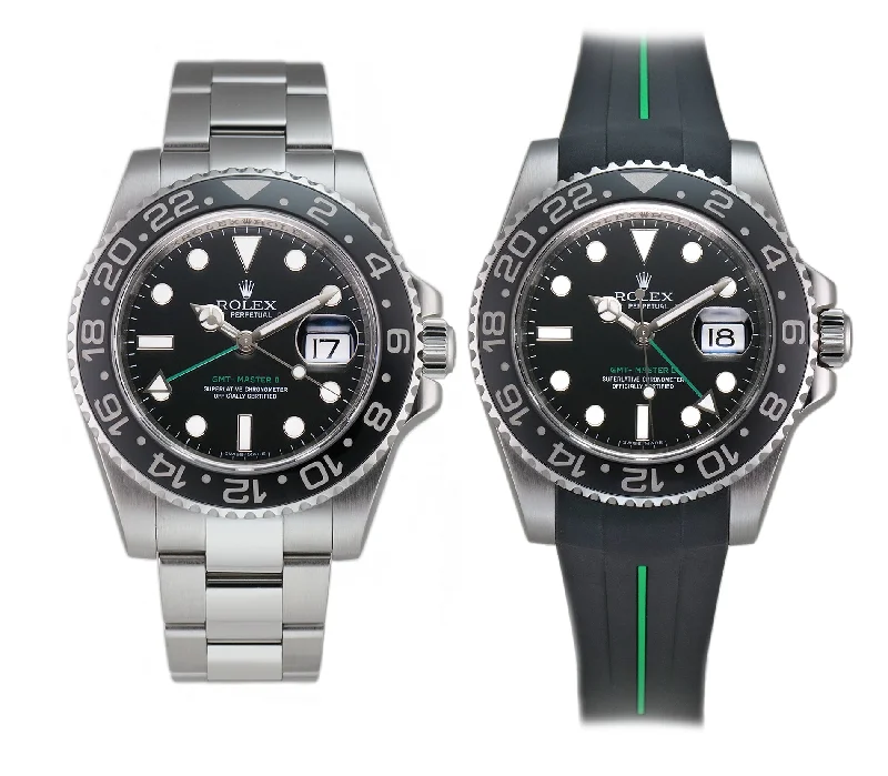 40mm Black Ceramic Bezel Black Dial Green Hand on RubberB Bracelet Included